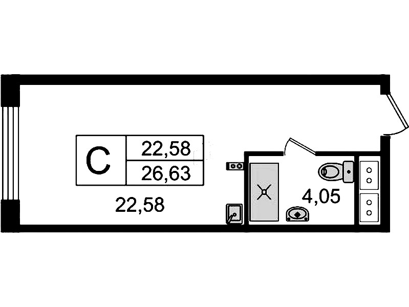 Квартира студия 26.63 м², 4/14 эт., Комплекс апартаментов «Ladozhsky Avenir»